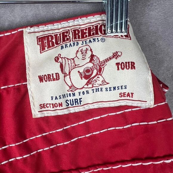 True-Religion Men's Red and White Surf Shorts Size 36 - Picture 7 of 8